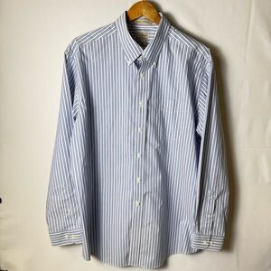 L.L. Bean Mens Blue White Striped Button Down Shirt Large Wrinkle Resistant Work